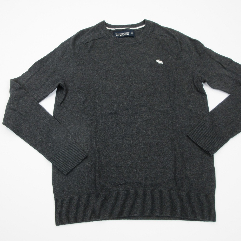Abercrombie & Fitch Sweater Mens Small Gray Crewneck Cotton Cashmere Logo